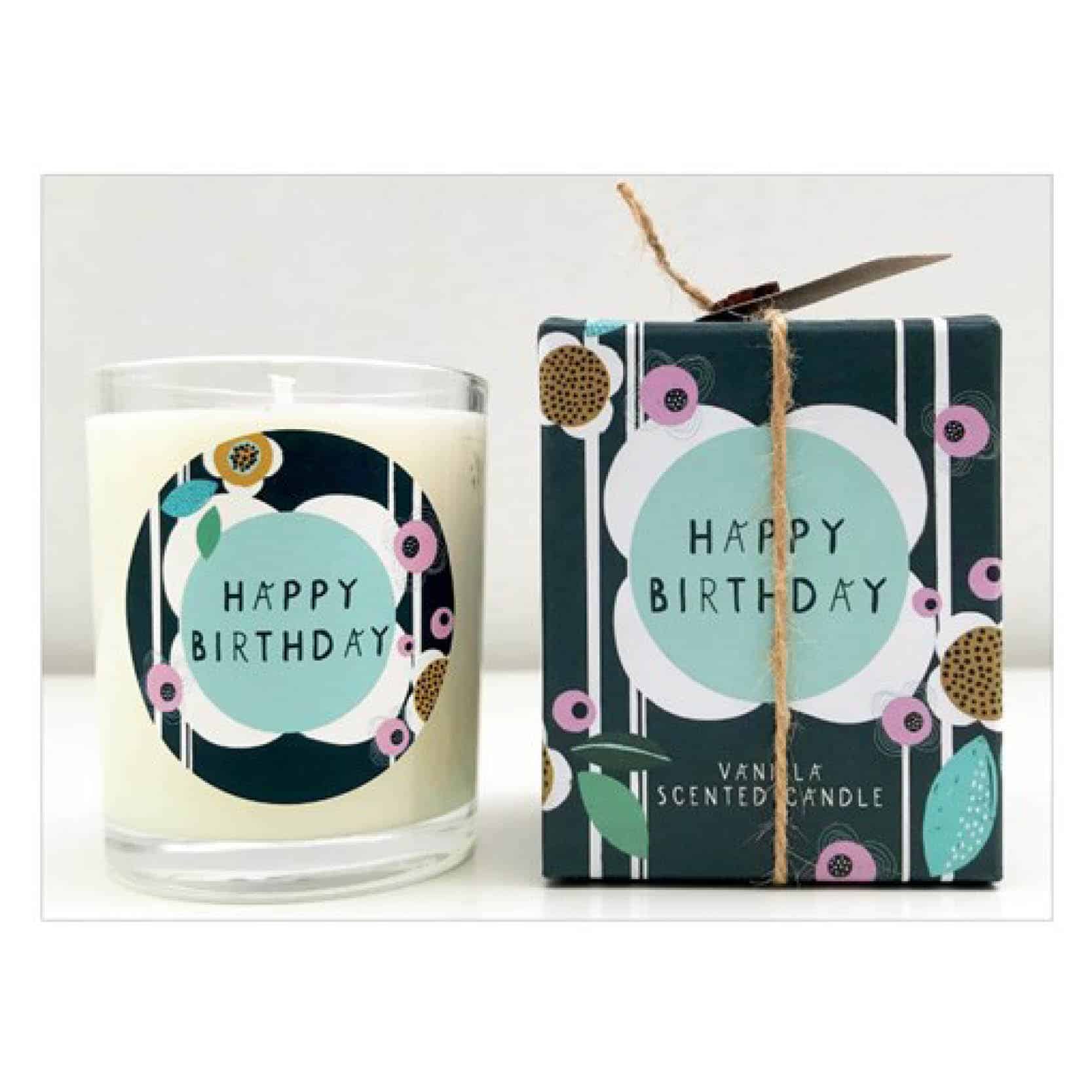 Cinnamon Aitch Happy Birthday Vanilla Candle Island Blue Tobermory