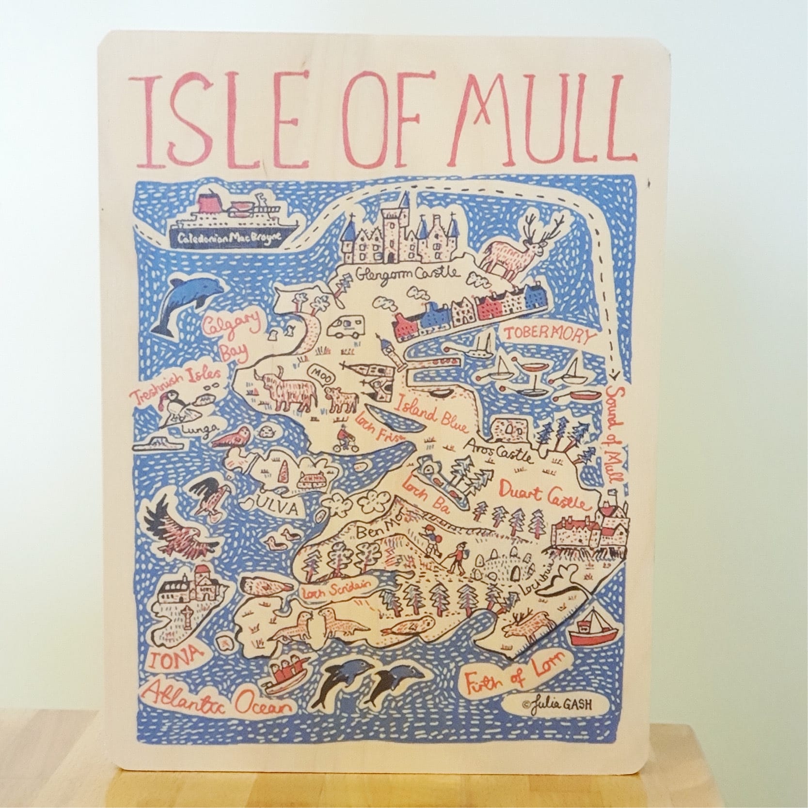 Wooden Wall Art Isle of Mull Island Blue Tobermory
