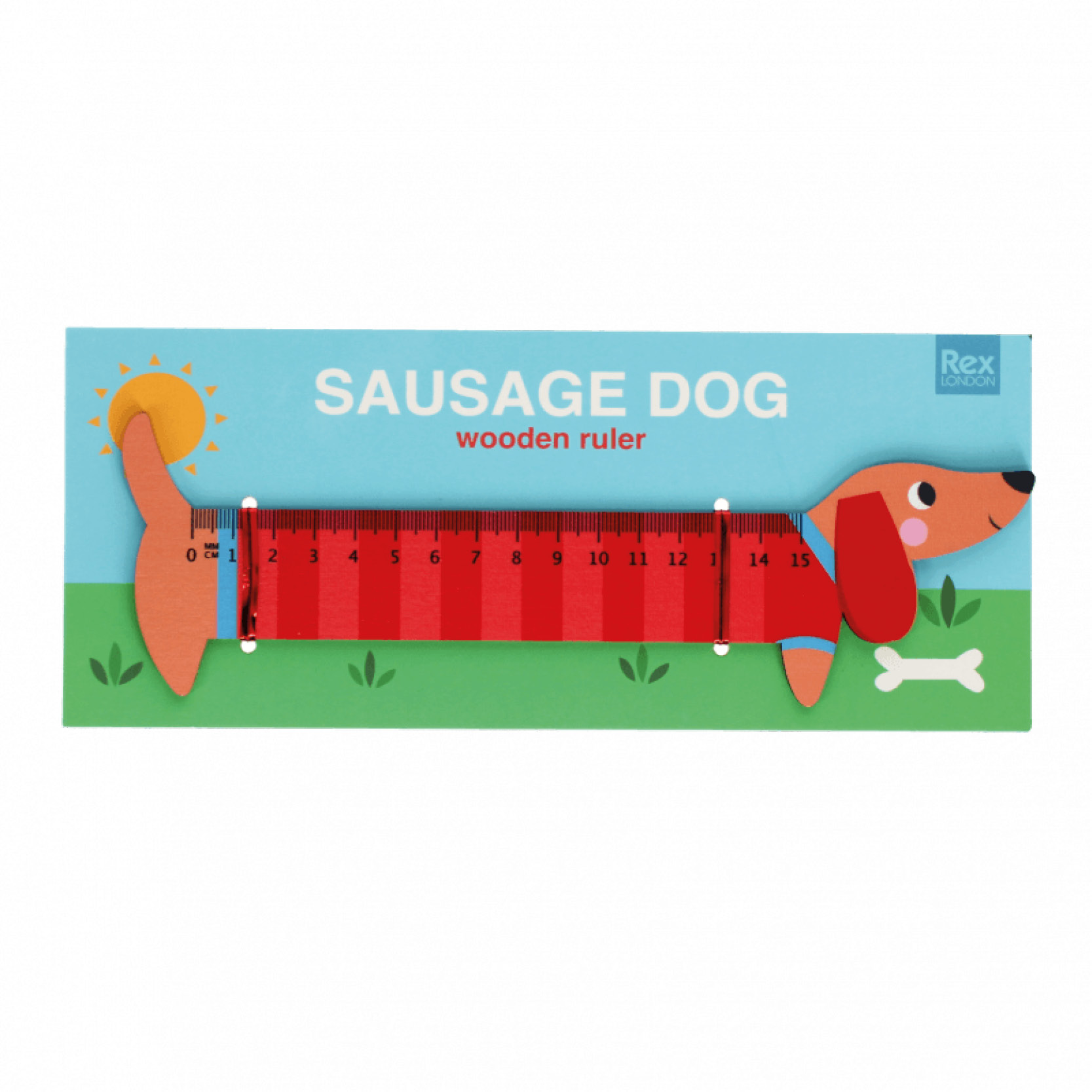 Rex London Sausage Dog Wooden Ruler - Island Blue Tobermory