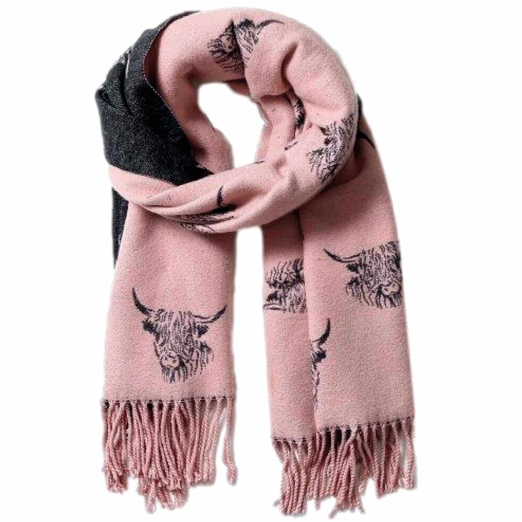 black pink highland cow scarf