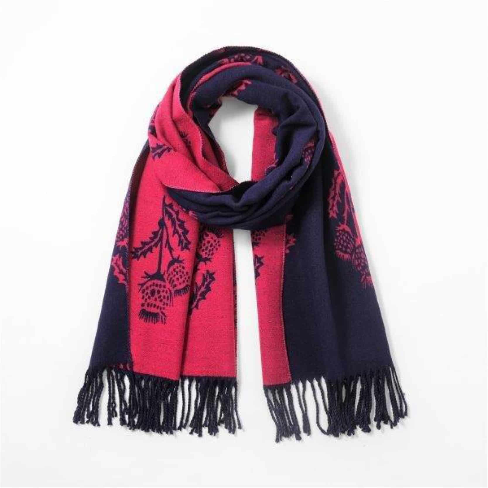 navy fuschia thistle scarf